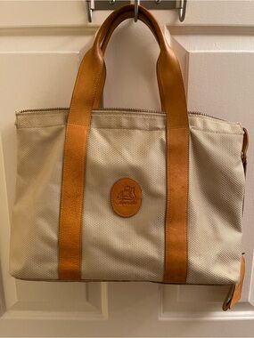 Terrida Canvas Tote with Genuine Tan Leather Trim